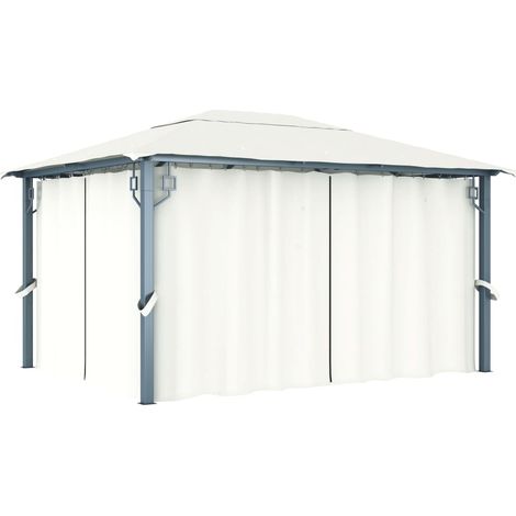 Pavillon mit Vorhängen 400 x 300 cm Creme Aluminium