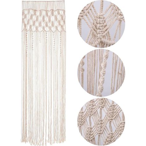 Papel pintado de macramé，decoración bohemia，tapiz tejido a mano，cortinas de ventana，203 cm (largo) x 74 cm (ancho) (1/5)
