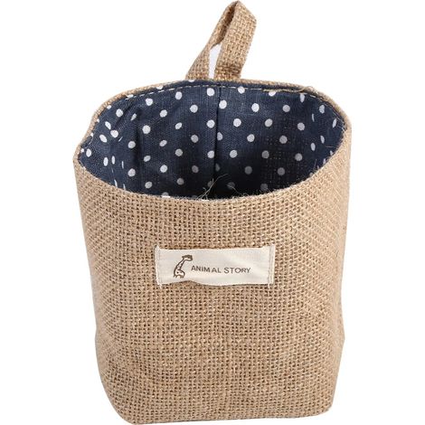 Nouveau panier à linge suspendu en coton et lin, organisateur de rangement pliable pour la maison, à pois bleus (1/2)