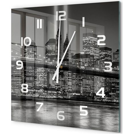 Grande Horloge Murale Carrée Verre Trempé Silencieuse Facile à Lire Design Moderne Manhattan, New York 60x60 cm (1/5)