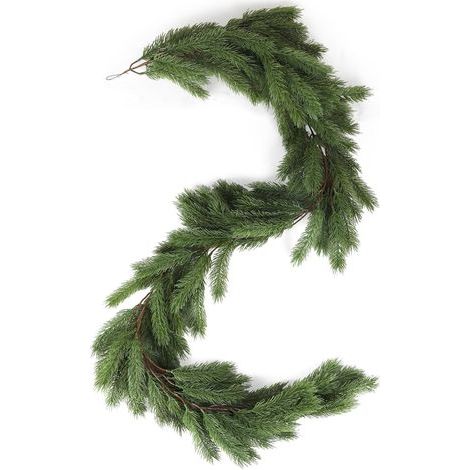 180cm Guirlande de Noël Sapin Artificiel en PP 131 Tips Aiguille Souple, Guirlande Imitation Sapin Décoration Intérieure et Extérieure, pour Cheminée, Escalier, Porte, Fenêtre, Vert (1/5)