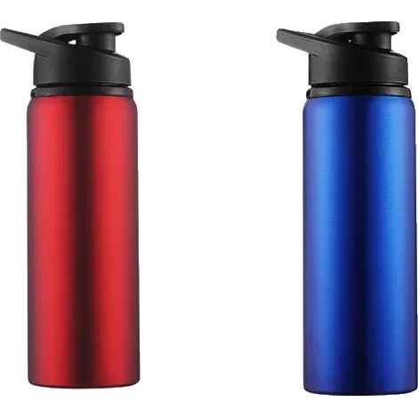 Botella de agua de acero inoxidable resistente, ideal para actividades al aire libre, 600 ml, 2 unidades en azul y rojo. (1/2)