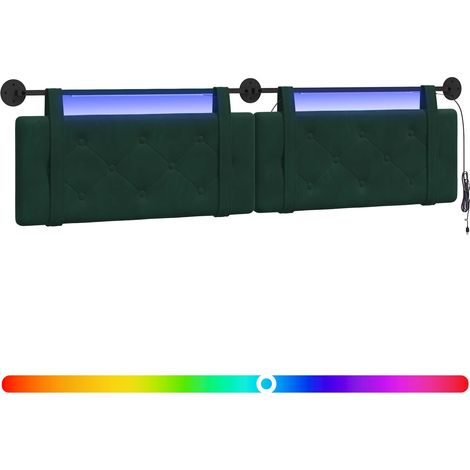 Testiera Testata del letto sospesa Con luce LED Verde Scuro Velluto (1/5)