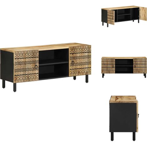 Meuble TV noir 105x33,5x46 cm bois massif manguier brut - Meuble TV - Meubles TV - Banc TV - Buffet TV (1/5)