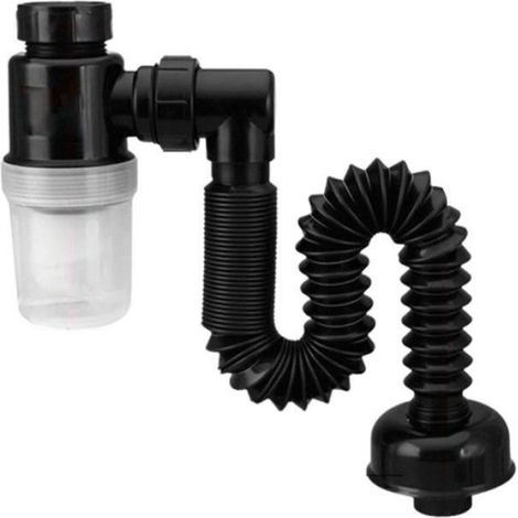 Siphon d'évier - Le noir - Universel - Déodorant rétractable - Plastique - PVC. (1/4)
