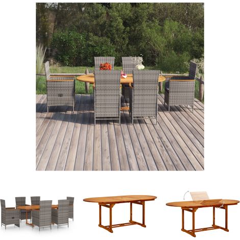 Rattan - vidaXL 7-tlg. Garten-Essgruppe Poly Rattan Grau - Stuhl (1/5)
