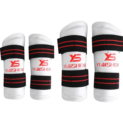 Ensemble de protections pour bras et tibias de taekwondo en cuir PU épais (rouge, taille S) (1/5)