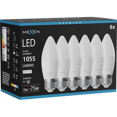 Mexen Nova 6x Ampoule LED E27, C37, 10W, Neutre - 4000K, 1055 lm - L102-E27-1040-01x06 (1/3)
