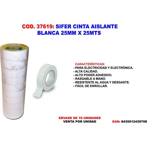 Ruban isolant blanc Sifer, rouleau de 25 mx 25 mm, CA25B