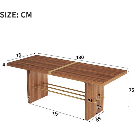 Table à manger, 180 x 75 x 75 cm, MDF, noyer (1/5)