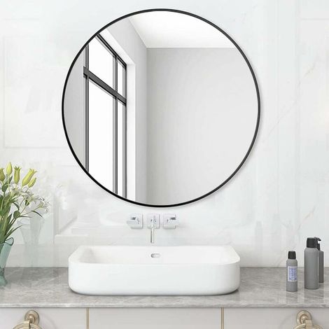 Specchio da bagno rotondo da 50 cm – Cornice in plastica nera – Vetro HD senza piombo – Facile installazione su pareti lisce