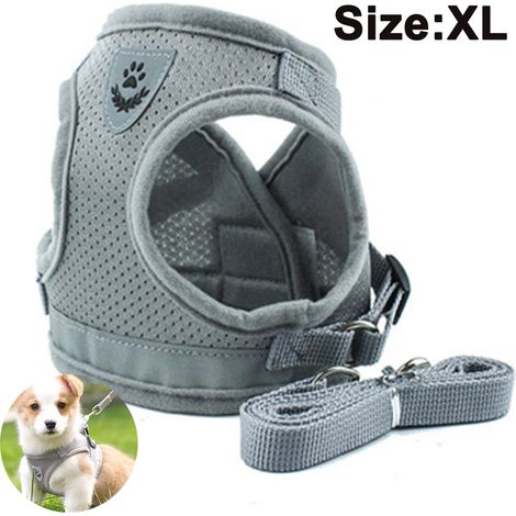 Ensemble harnais et laisse pour chiens et chats, harnais rembourré en maille douce, harnais de poitrine réfléchissant, réglable et respirant pour la marche, la course et l'entraînement. (1/4)