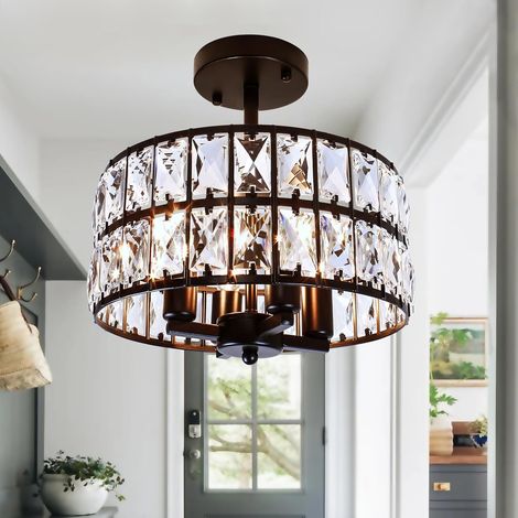 Lampadario 4 luci stile industriale con cristalli nero (1/5)