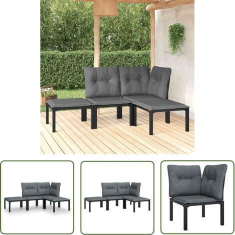 The Living Store 4-tlg. Garten-Lounge-Set Schwarz und Grau Poly Rattan - Gartengeräte - Gartenmöbel - Loungesessel - Outdoor Möbel - Rattanmöbel (1/5)