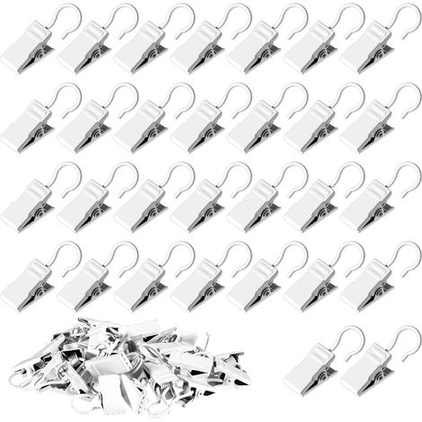 BEBUSINGOTO Kleine weiße Gardinenclips, 100 Stück Metall-Gardinenclips mit Haken für Präsentation, Dekoration, Fotos, Hochzeitsfeier (Weiß) (1/5)