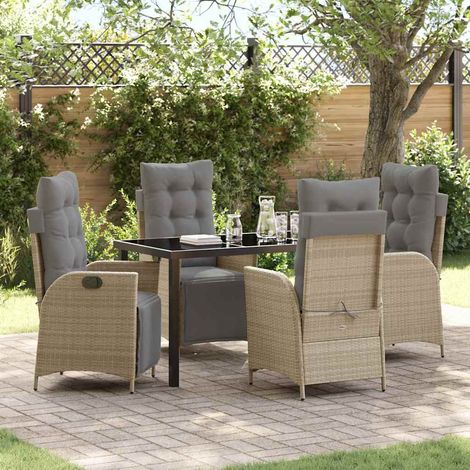 vidaXL Garten Essgruppe mit Kissen 5 pcs Beige Poly-Rattan (1/5)