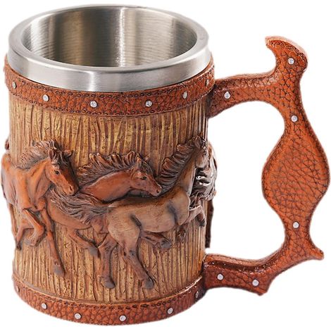 Chope à Bière Fond Antidérapant en Résine Motif Cheval Vintage Grosse Capacité et Design Rond Unique ou pour Bar Maison (1/5)