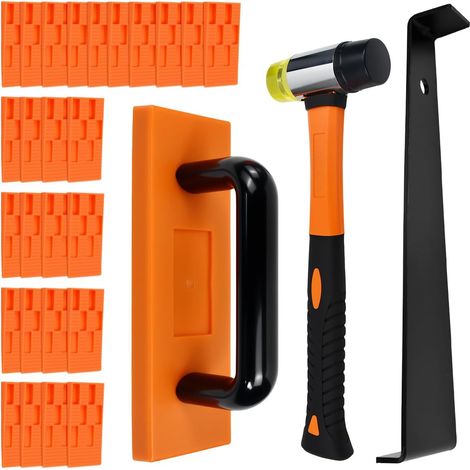Kit de pose de sol stratifié 43 pièces - Système de clic - Isolation acoustique - Kit complet avec marteau en caoutchouc - Fer de traction - Entretoises pour clic - Revêtement de sol en vinyle (1/5)