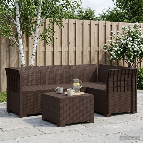 Divano da giardino 4 posti aspetto rattan PP Marrone vidaXL (1/5)