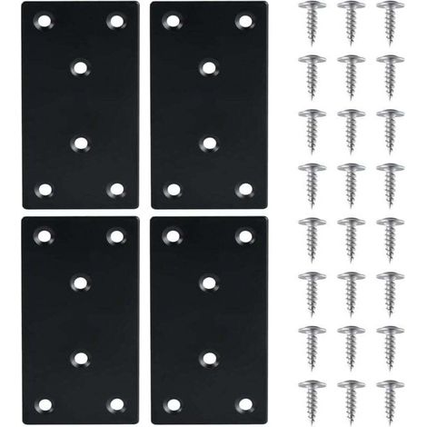Staffe angolari di fissaggio piatte da 4 pezzi, piastre di riparazione in acciaio inossidabile, piastre perforate con viti, staffa angolare in metallo, XU, 48971,8 mm, piastra in acciaio nero, per rip (1/4)