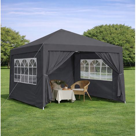 Tonnelle pergola 3x3 m imperméable, 4 parois, noir OKMYHOME (1/5)