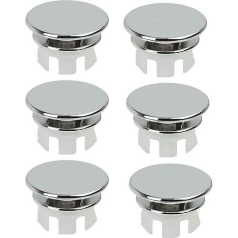 Lot de 6 bouchons de trop-plein chromés pour lavabo de salle de bain, toilettes, trop-plein, trou de drainage, partie ronde (1/5)