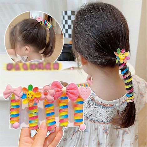 5 teile/los Regenbogen Geflochtene Haargummis für Mädchen Kinder Glatte Spirale Telefon Seile Geschenke (1/5)