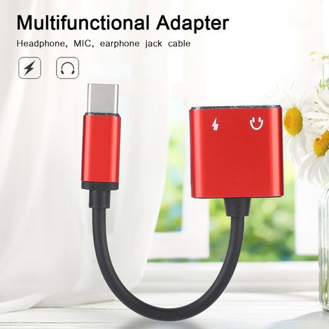 Adaptateur USB-C vers Jack 3,5mm avec Micro Intégré pour Casque Gaming (Rouge)