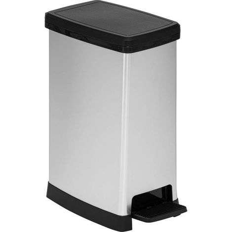 Poubelle slim 40l en plastique gris – Ouverture à pédale – Dimensions 59x39x23.5cm – Pour petits espaces cuisine et bureau (1/5)