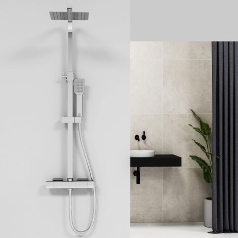 Sky Bathroom Sanitary Ware Thermostatic Mixer Shower Kit Square Chrome Dual Shower Head Exposed Valve