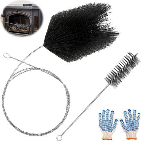 Kit de Hérisson Ramonage 2 Pièces Herisson de Ramonage avec Tige Flexible et Gants Kit Ramonage pour Le Nettoyage des Chaudières (170 mm) (1/5)