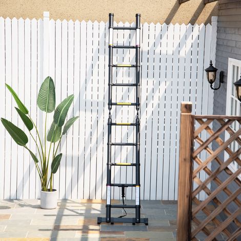 Échelle télescopique pliable de 10 marches en aluminium et métal pour intérieurs et extérieurs, 320x67x7 cm, noire (1/5)