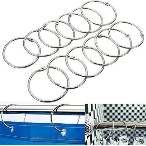 12PC acier inoxydable cercle crochets de rideau de douche salle de bain rideau glisse cintre (1/5)