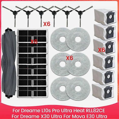 Pour aspirateurs Dreame L10s Pro Ultra Heat RLL82CE, Dreame X30 Ultra et Mova E30 Ultra : brosse latérale principale, filtre HEPA et sac à poussière. (1/5)