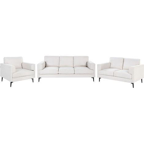 Living Room Set Light Beige Fabric Upholstery Iron Legs 2 Seater 3 Seater Armchair Minimalistic Mid Cenutry Modern Style LOUSTO (1/5)
