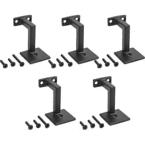 Lot de 5 supports de main courante en bois noir pour intérieur, accessoires muraux, supports de main courante d'escalier (noir mat) - Yvan (1/5)