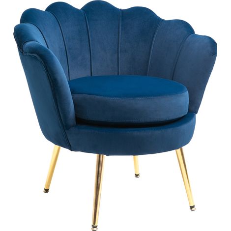 Poltrona Imbottita 76x67x74 cm in Tessuto Vellutato Blu (1/5)