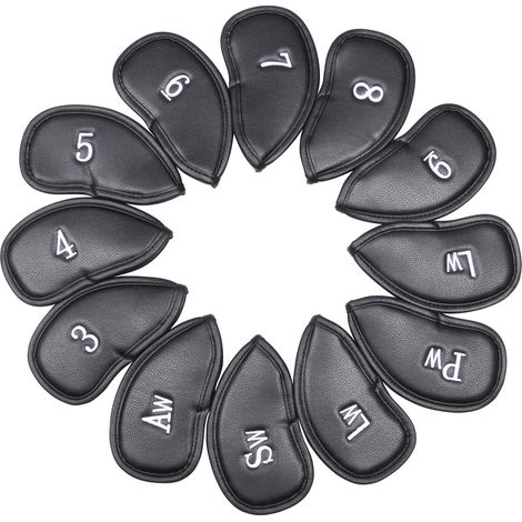 Hochwertige magnetische Leder-Schlägerhauben für Eisen und Wedges 10-teiliges Set Passend für die meisten Schläger Beidseitig gesticktes Schlägerlabel (1/5)