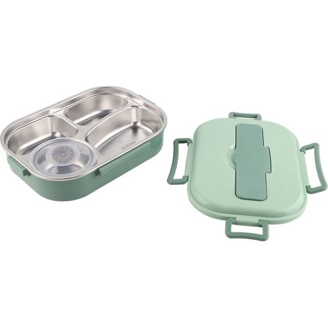 Boîte à lunch en acier inoxydable à 4 compartiments, boîte bento portable, récipient de rangement pour aliments pour étudiants et adultes, boîte à lunch à 4 compartiments avec bol à soupe : verte (1/5)