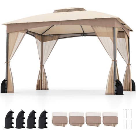 Pour Amateurs d'Extérieur Montage Facile Barnum Tonnelle 3x3,6m avec Parois Moustiquaires et 4 Sacs de Sable Kaki (1/5)