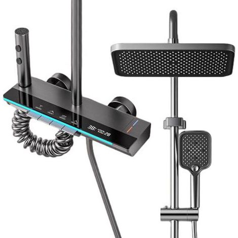 Colonne de Douche Thermostatique, Ensemble de Mitigeur Douche en Acier Inoxydable avec Douche Plafond Carrée de