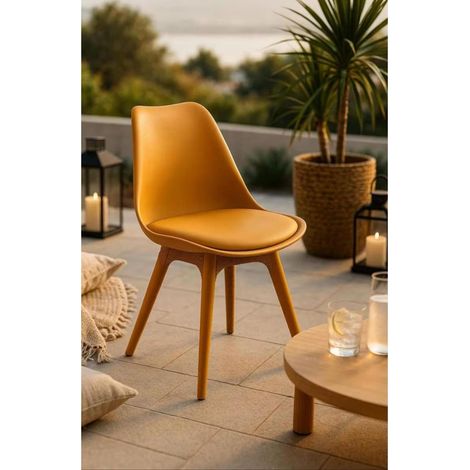 ORION91 Silla BOREAL Asiento Acolchado Piel Sintética y Patas Color Mostaza 48x43x82cm Comedor Oficina Salón Teletrabajo Cocina - SpazioLuzio - Pack x2 (1/5)