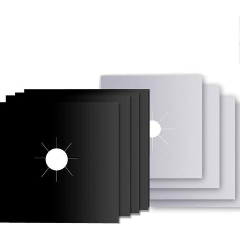 Housse de protection pour brleur de cuisinière Tapis de cuisinière à gaz réutilisables, 10,6" X 10,6" (4 feuilles noires + 4 feuilles argentées) (1/5)