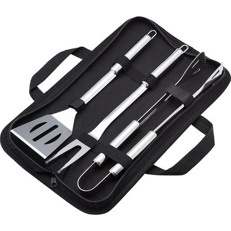 Set di 4 pezzi per barbecue in acciaio inox con borsa per il trasporto - Antiruggine - Lavabile in lavastoviglie - Accessori base per barbecue (1/5)