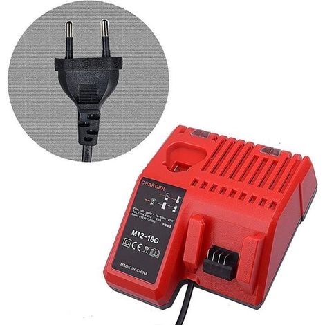 (Rot) Akkuladegerät – Milwaukee – M12-18C – Schnellladegerät mit zwei Anschlüssen – Kompatibel mit 12 V, 14,4 V und 18 V