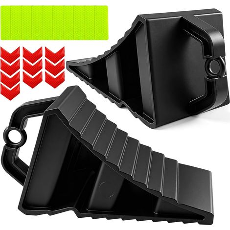 2 Pcs Cales de Roues Remorque, Cale Plastique Camion avec Poignée, Cale de Roue Utilitaire pour Camion, Voiture, Remorque, Caravane, avec 20 Autocollants Réfléchissants (1/5)