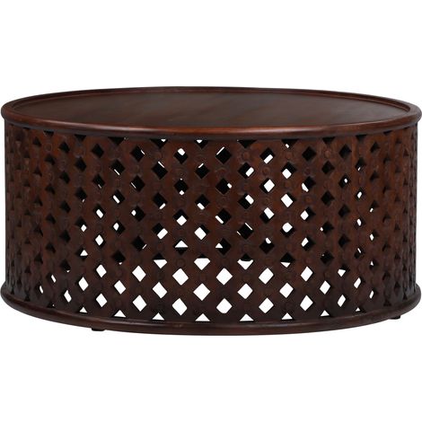 WOMO-DESIGN Couchtisch Sanaa Ø 100 x 45 cm rund, Natur, Unikat, handgefertigt aus Massivholz Mangoholz, Moderne Holzoptik, Vintage, Sofatisch Kaffeetisch Wohnzimmertisch Holztisch Beistelltisch Tisch