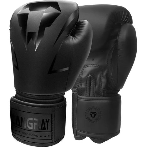 Gants de Boxe Adulte, Gants de Combat de Boxe en Cuir Synthétique pour l'Entraînement de Muay Thaï, Sparring, Kickboxing, Sacs de Frappe,12OZ,noir