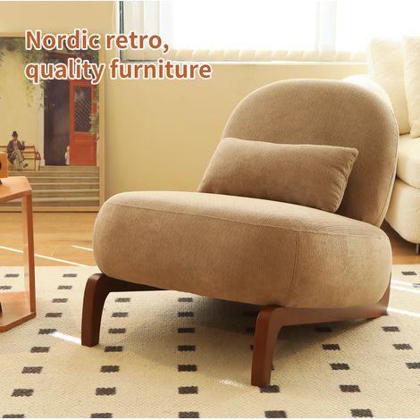 Fauteuil d'appoint blanc en velours avec pieds en bois massif, sans accoudoirs, pour salon, chambre ou balcon (1/5)