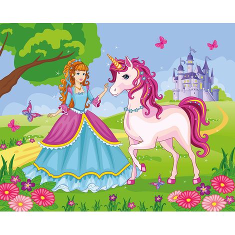 Papier peint panoramique Enfants - Princesse Licorne - 195 cm x 156 cm (1/2)